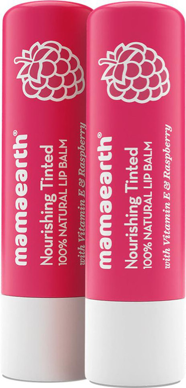 MamaEarth Nourishing Tinted 100% Natural Lip Balm with Vitamin E and Raspberry (Pack Of 2) Raspberry (Pack of: 2, 4 g)
