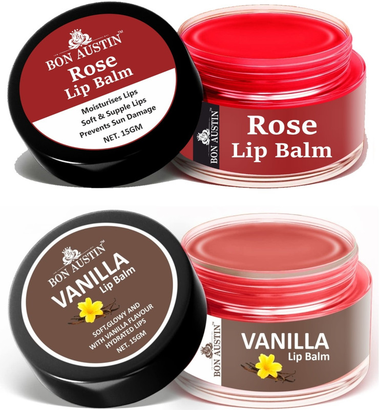 Bon Austin Rose And Vanilla - Extract Lip Balms for Lip Care - Combo of 2 (Each, 15gms)(Multicolor)
