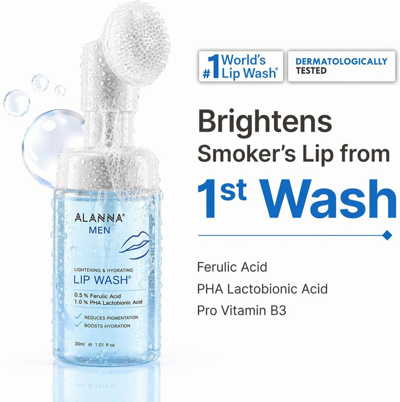 ALANNA LipWash for Men | For Brightening Dark & Dry Pigmentation | World's First Lip Wash | Clean Lips Everyday |(Pack of: 1, 30 g)