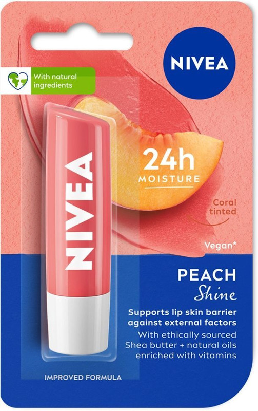NIVEA Shine Caring Lip Balm Peach(Pack of: 1, 4.8 g)