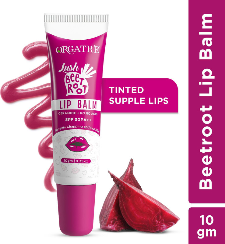 Orgatre Beetroot Tinted Lip Balm SPF 30 with Ceramide & Kojic Acid For Dark, Chapped Lip Beetroot(Pack of: 1, 10 g)