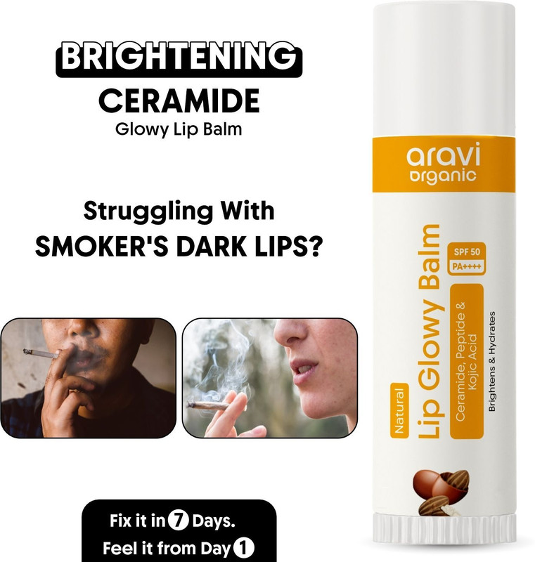 Aravi Organic Lip Glowy Balm With SPF 50 PA+++ - Kojic Acid & Ceramide - For Lip Brightening Untinted(Pack of: 1, 5 g)