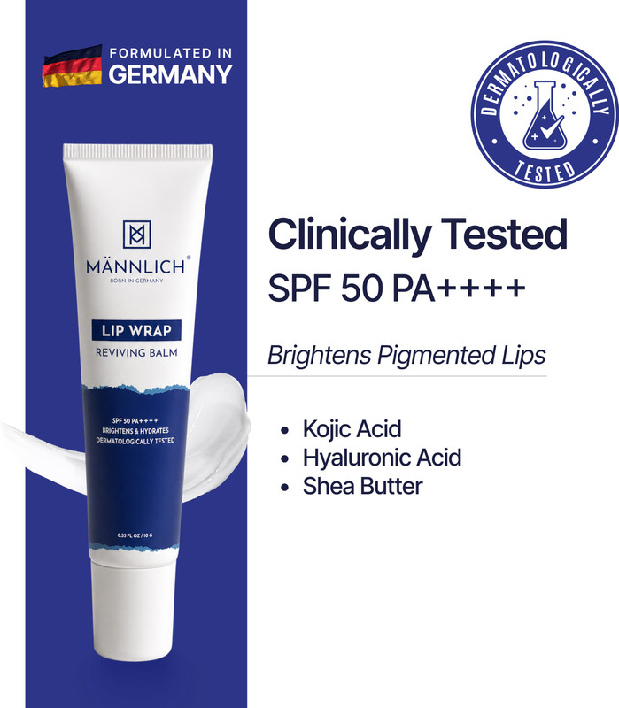 Mannlich Lip Brightening Balm for Dark Lips | SPF 50, 2% Kojic Acid & 1% Hyaluronic Acid Unflavored(Pack of: 1, 10 g)