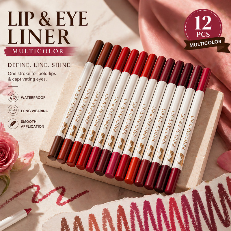 FIDAH Lip & Eye Liner Pencil Set 12 Pcs(Multicolor)