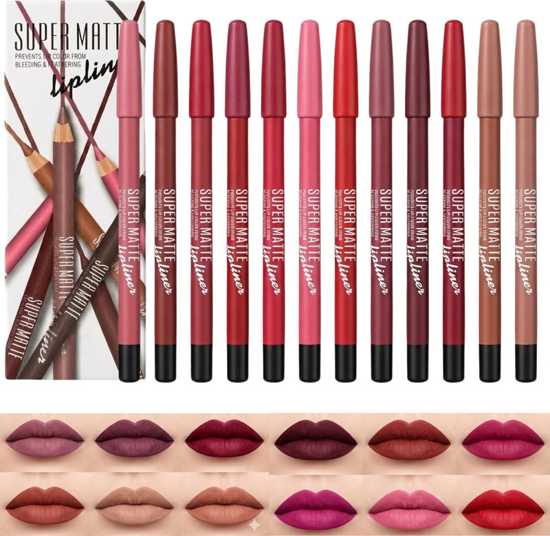 HUDA CRUSH 12-Color Lip Liner Pencil Set for Women & Girls Waterproof Long Lasting Matte(Swiss Super Matte)