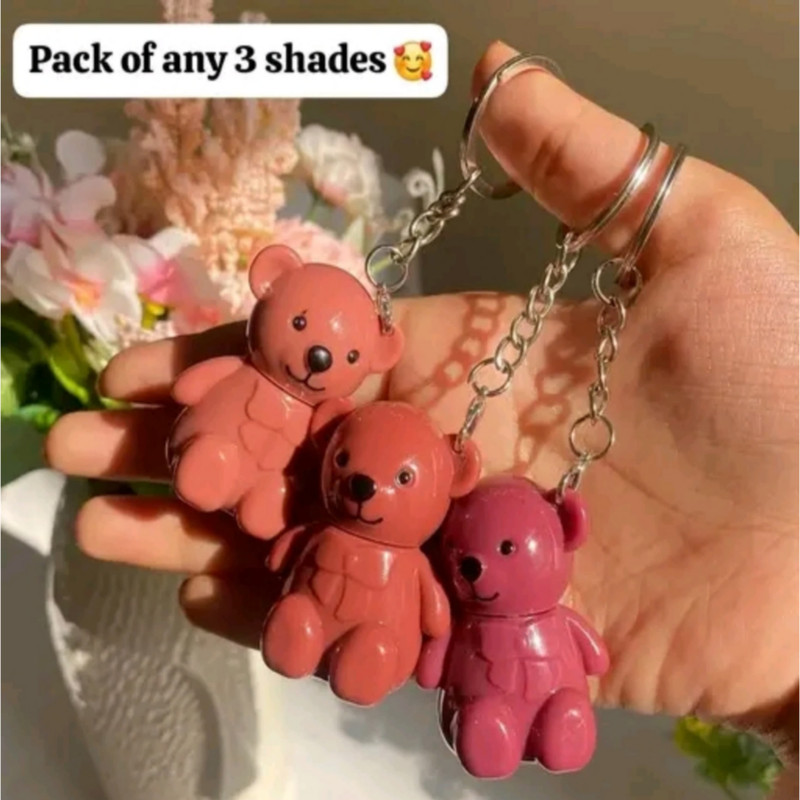ghorela 2in1 Matte Teddy Bear Keychain Lipstick (Pack of 3 )(MULTICOLOR)
