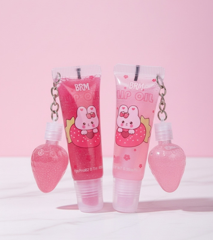 BRM TRADERS Cute Tube Lip Plump Oil with Charm Keychain Lip Gloss (Pack of 2)(Random Colors)(Multicolor)