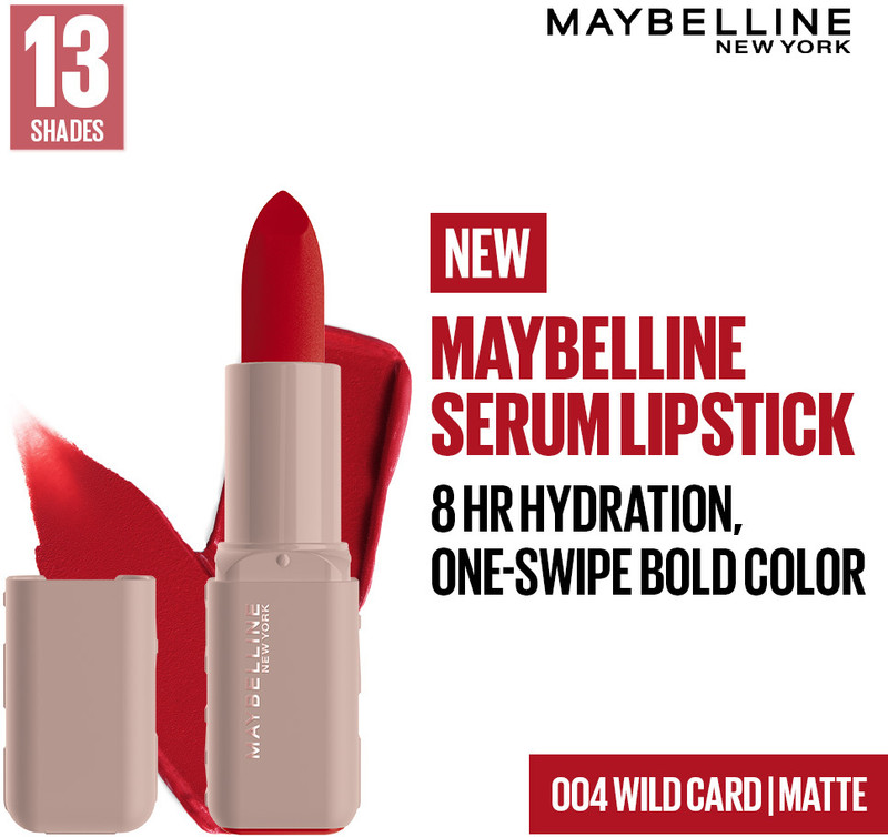 MAYBELLINE NEW YORK Serum Lipstick (Matte) 8Hr Hydrated color - 004 Wild Card(Red, 4.2 g)