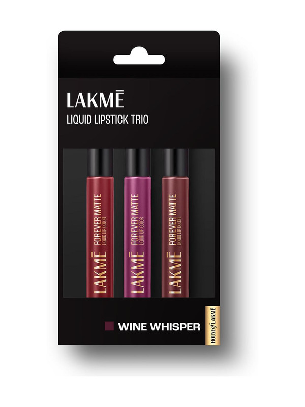 Lakmé Liquid Lipstick Trio- Wine Whisper, Forever Matte, Light-weight, Pack of 3(Crimson Rose, Wine Glow, Wine Touch, 16.8 ml)