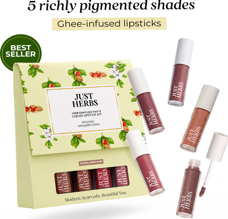 Just Herbs Enriched Liquid Lipstick Kit Set of 5 Nude(Brown, 4.5 ml)