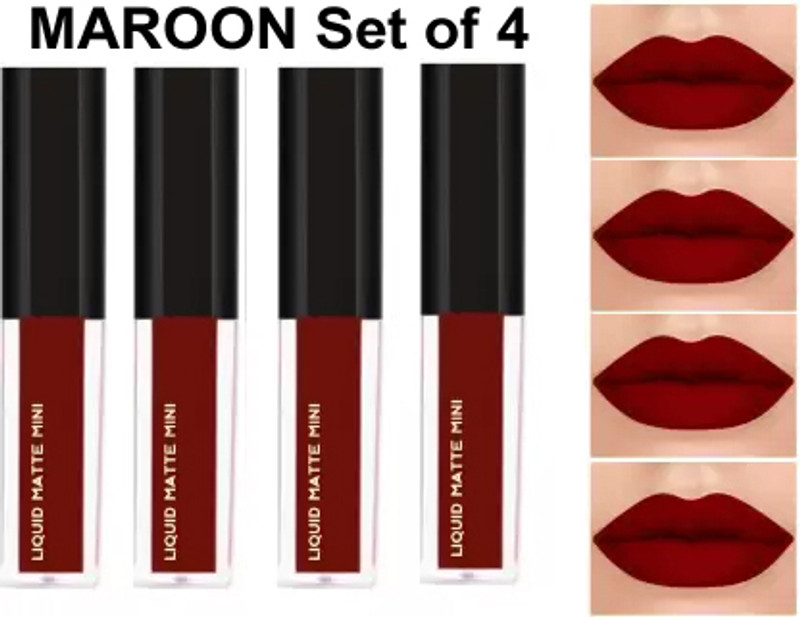 CB3 BEAUTY HD Non Transfer Liquid Waterproof Matte Liquid Lipstick Pack of 4 Pcs(MAROON KISS, 12 ml)