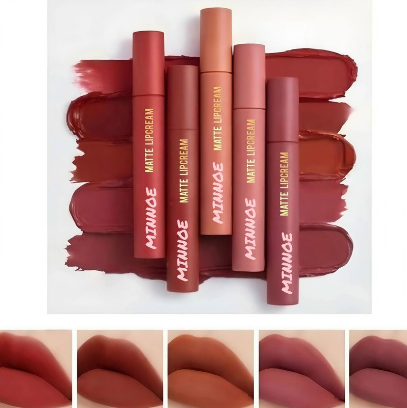 MINNOE Matte Liquid Lipstick Set Multi Shade Collection Long Lasting And Moisturizing(Nude, Nude Pink, Nude Brown, Plum, Nude Mauve, 10 ml)