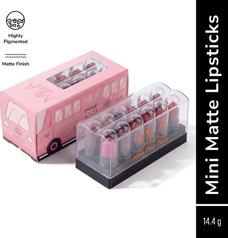 MILA BEAUTÉ Minis Pout Party Matte Lipstick | Highly Pigmented Mini Lipsticks Set of 12 Pcs(Set B, 12 g)
