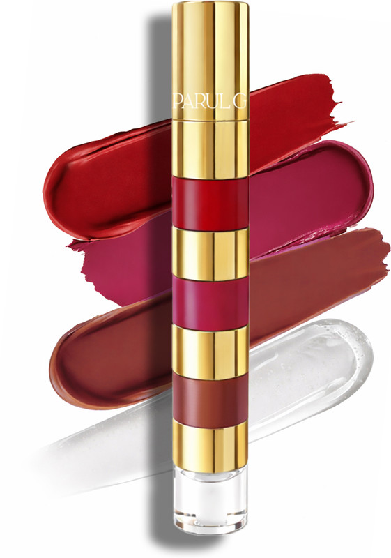 Parul Garg 4-in-1 Lip Stack Bold Shades - Travel Friendly Matte Liquid Lipsticks with Gloss(Royal Bloom, 4.8 ml)