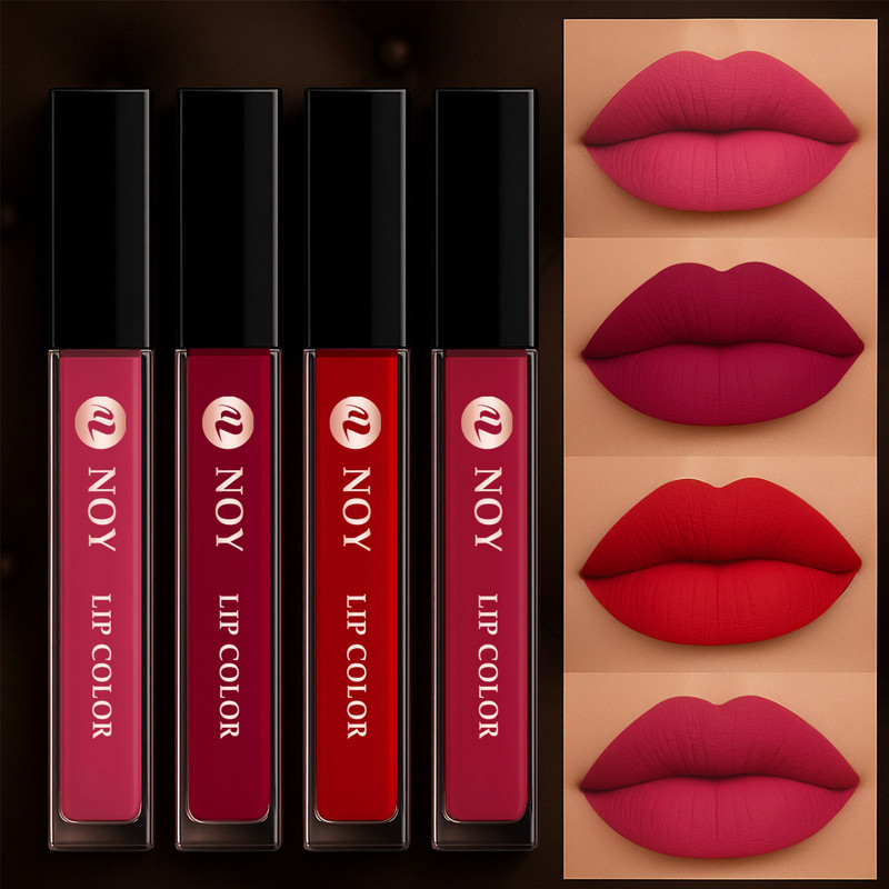 NOY Liquid Matte Lipstick Set Soft Matte High Colour Payoff Matte Lipstick(Peach, Cherry Pink, Red, Magenta, 16 ml)