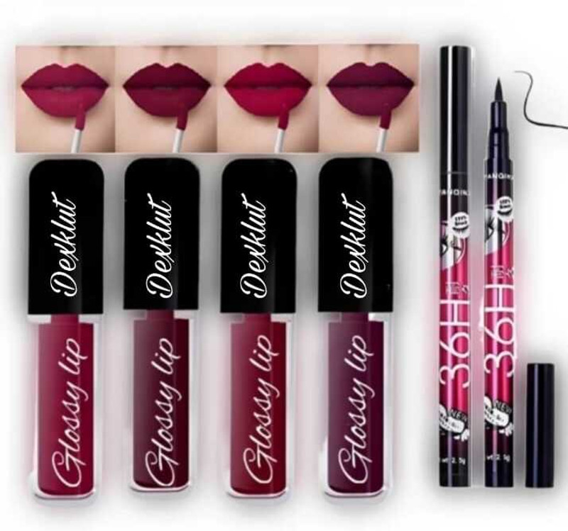 Dexklut 4 in 1 Matte Liquid Lipstick | Waterproof and Smudge proof(Red, Maroon, Pink, Brown, 16 ml)