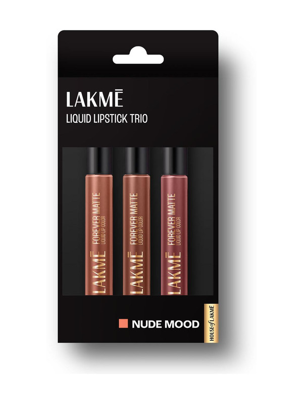 Lakmé Liquid Lipstick Trio- Nude Moods, Forever Matte, Light-weight, Pack of 3(Nude Dream, Nude Twist, Nude Latte, 16.8 ml)