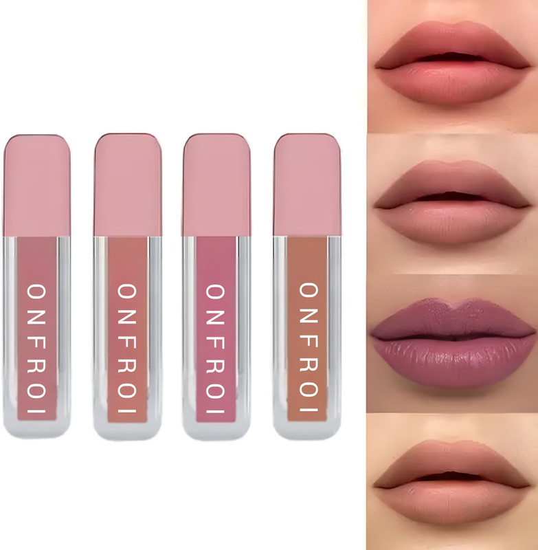 MINNOE 4-Piece Matte Liquid Lipstick Set | Waterproof & Long-Lasting(Nude, Peach, Mauve, Dusty Rose, 12 ml)