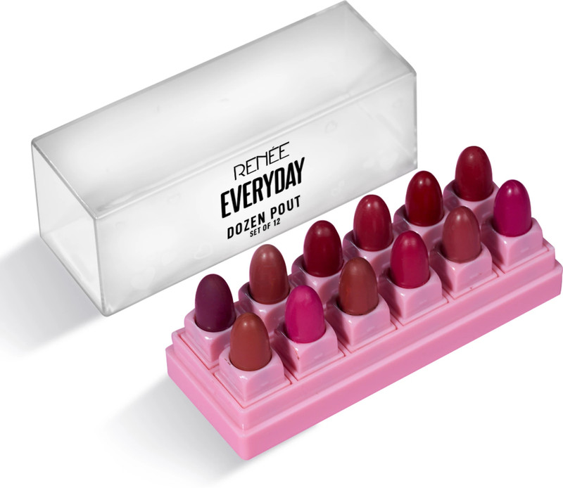Renee Everyday Dozen Pout Mini Lipsticks, Matte, Long-Lasting Set of 12 With Vitamin E(Dozen Pout, 14.4 g)