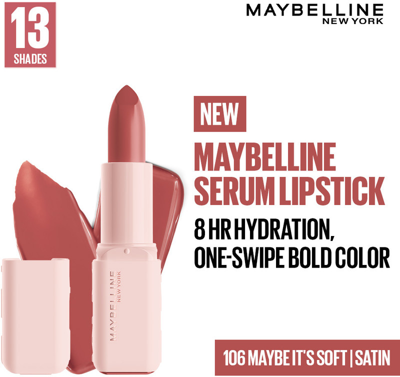 MAYBELLINE NEW YORK Serum Lipstick (Satin) 8Hr Hydrated color - 106 Maybe It's Soft(Warm Nude, 4.2 g)
