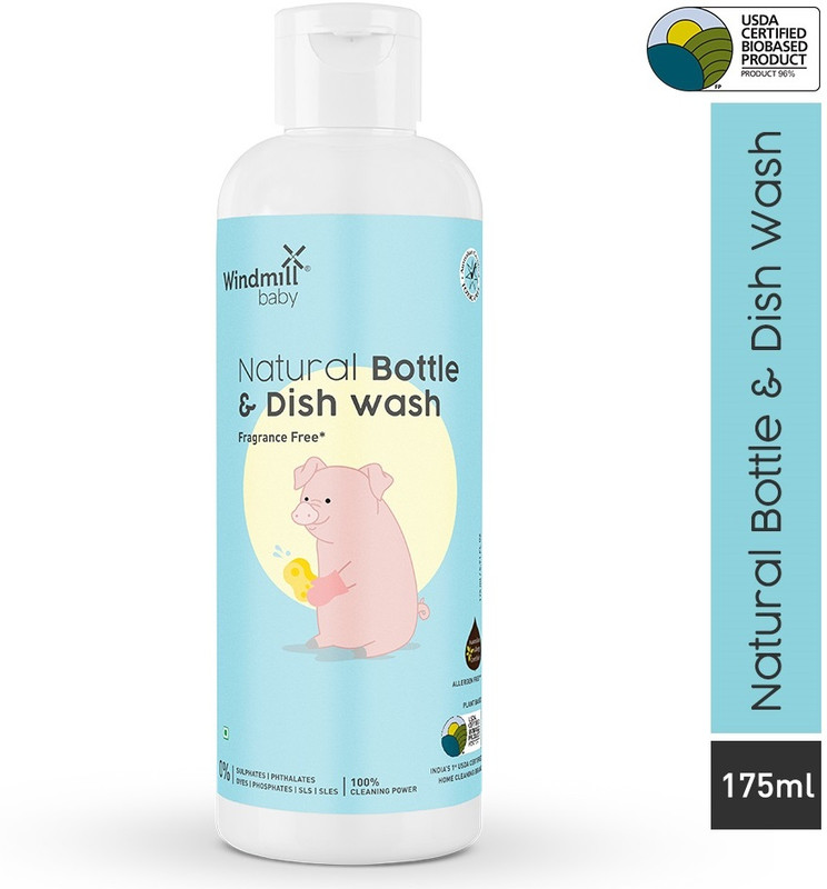 Windmill baby Bottle and Dish Wash Liquid Cleanser USDA Certified, Allergen Free Liquid Detergent(175 ml)