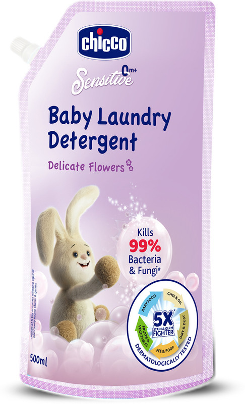 Chicco Baby Laundry Detergent, Delicate Flowers, 5X Stain & Germ Fighter Liquid Detergent(500 ml)