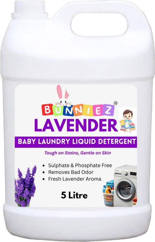Bunniez Baby Laundry detergent Safe & Gentle Clothes, Removes Germs No Harmful Chemicals Lavender Liquid Detergent(5 L)