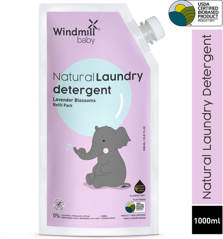 Windmill baby Natural Plant Based Laundry Liquid Refill Pack, USDA Certified, Allergen Free Lavender Liquid Detergent(1000 ml)