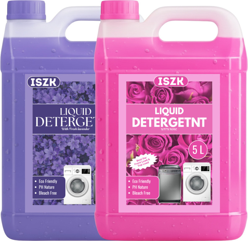 ISZK Ultra Wash Liquid Detergent 10L | Front & Top Load | Stain Removal Rose & Lavender Liquid Detergent(2 x 5000 ml)