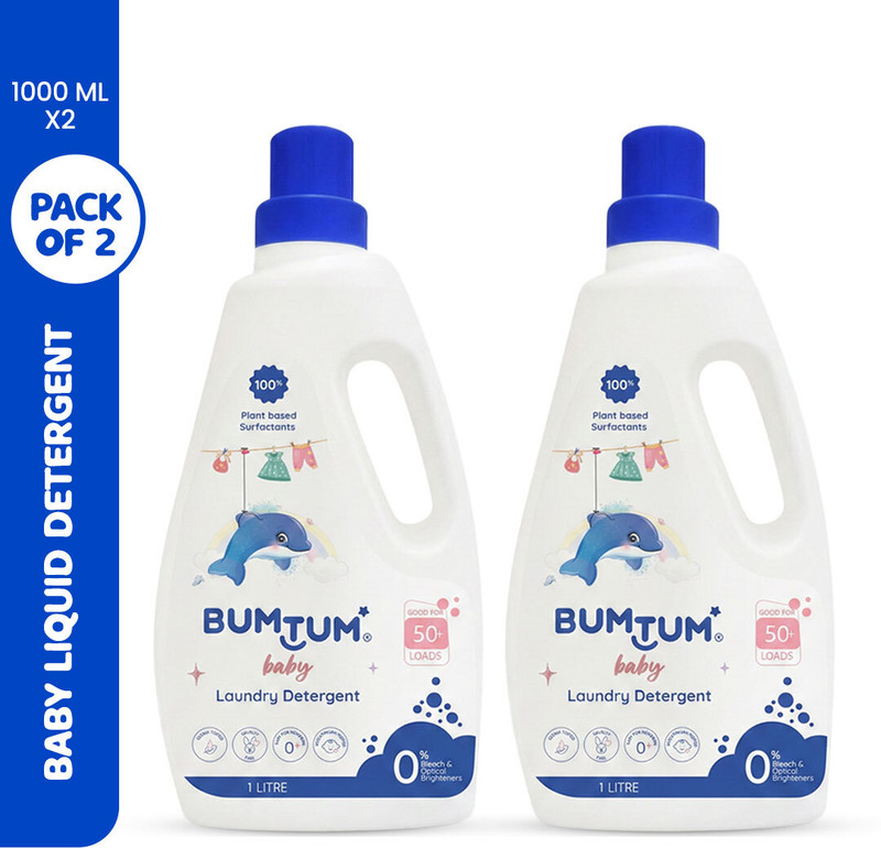 BUMTUM 100% Natural Plant Based Baby Laundry for Clothes, Derma Tested Fresh Liquid Detergent(2 x 1 L)