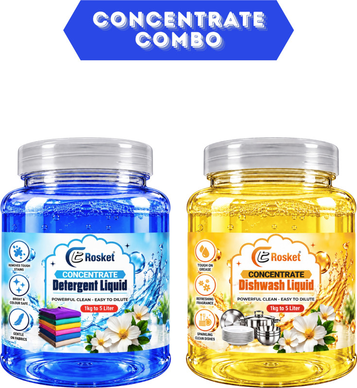 EROSKET Blue Detergent Liquid & Yellow Dishwash Liquid Combo Fresh Liquid Detergent(1 kg)