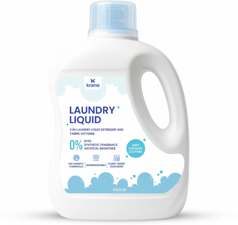 krama 2in1 Plant Based Natural Liquid Detergent & Fabric Softener | Top & Front Load Blossom Liquid Detergent(5 L)
