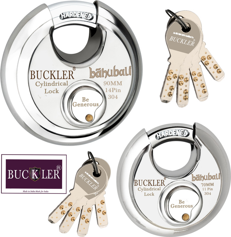BUCKLER Stainless Steel Shutter,Main Gate,Office, Godown ,90MM-14 Pin with 4 Keys Lock(Silver)