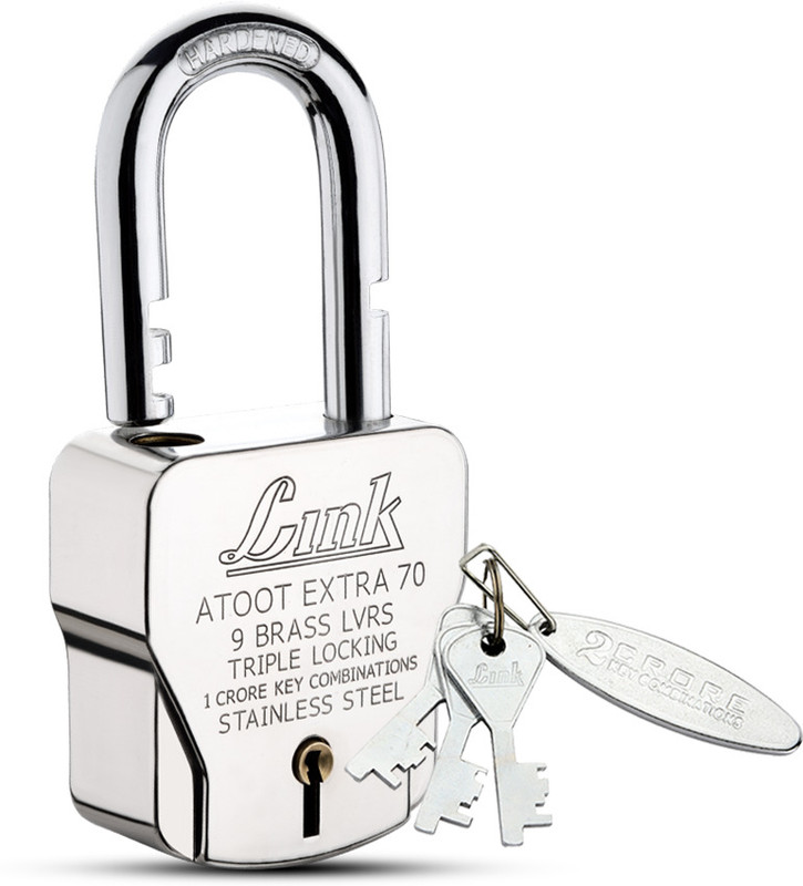Link atoot extra heavy 70mm 9 brass levers triple locking (3 keys) Padlock(Silver)