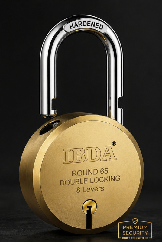 IBDA lock and key | 65mm Double Locking |8 Levers' Technology| Rivetless BRASS Finish Padlock(Gold)