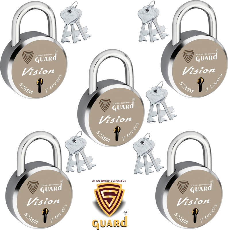 S-Guard Lock & Door Locks-52MM-7 Levers, Double Locking, VISION-Laser Print Design-5 Padlock(Silver)
