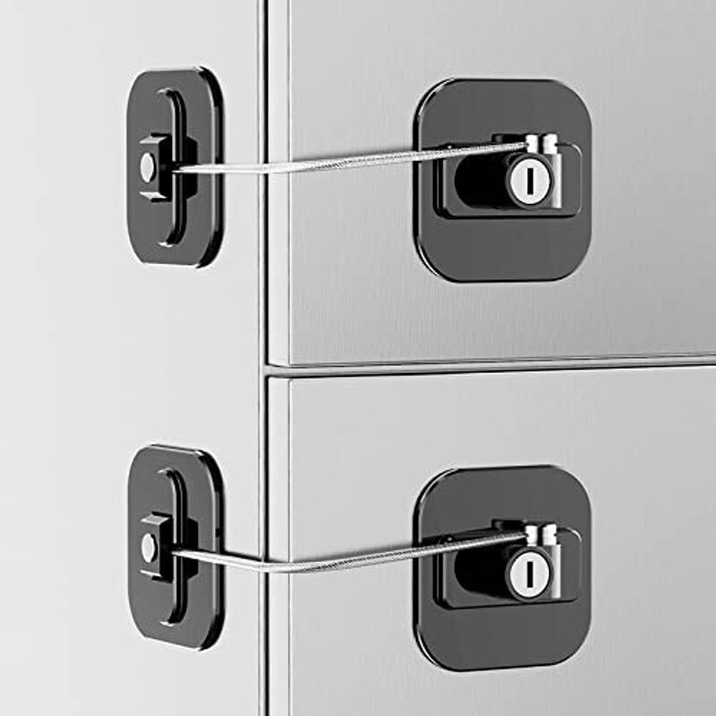 Black mirror CHILD SAFETY LOCK WITH KEYS for Fridge Cabinet Cupboards Drawers Wardrobe Cable Lock(Black)