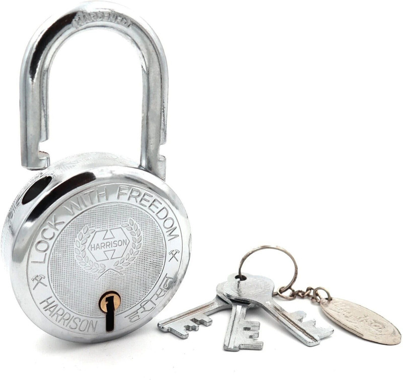 HARRISON Padlock 75mm 9 Lever with 3 Keys T-26-0255 Pack of 1/ Mild Steel Material Padlock(Bright Chrome Polished Finish)