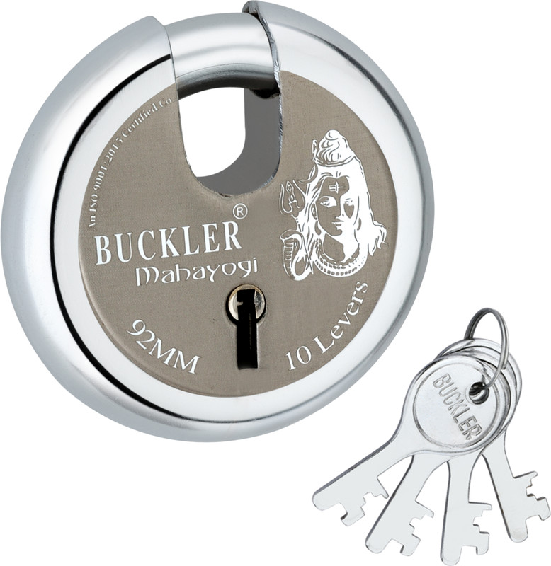 BUCKLER Iron-Steel 92MM,10 Lever-4 Key Shutter lock for Shop,Godown,Main Gate-Main Door Lock(Laser Print Design)