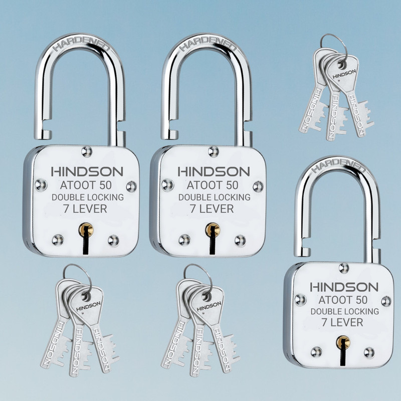 HINDSON lock and key door locks for home,pK-3 7 lever gate Atoot 50 door small Padlock(Silver)