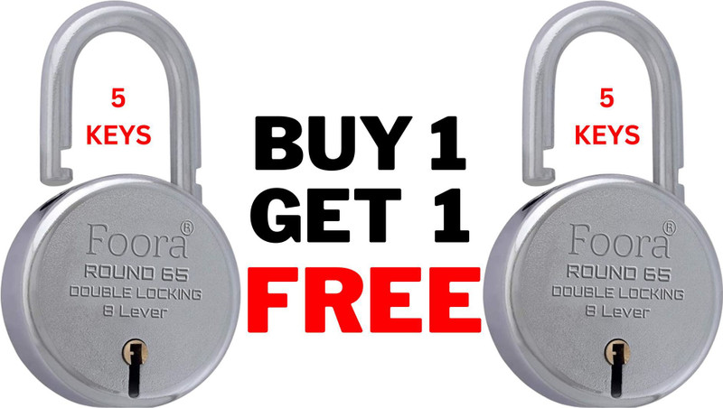 Foora Lock with 5 Key,Padlock Round 65mm, Finish, 8 Lever Padlock(Silver)