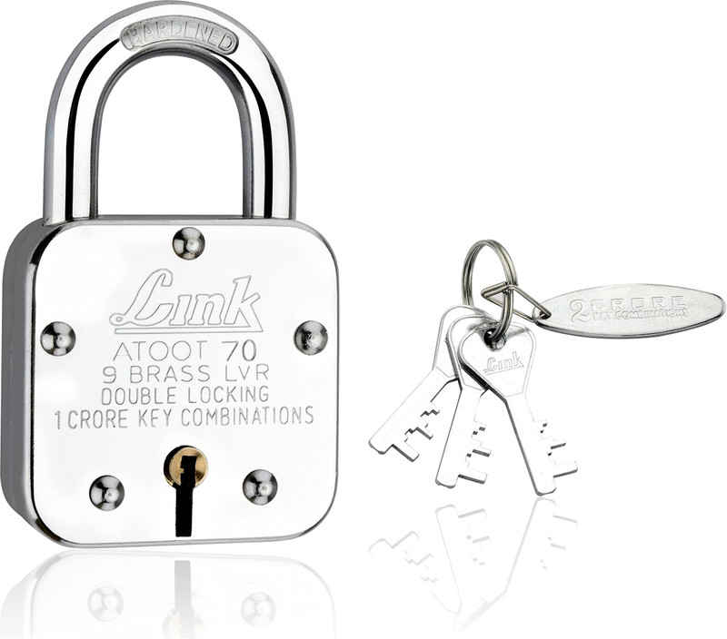 Link Atoot 70mm Lock|1 Cr Keys Combinations |Hardened Shackle|Brass Lever Padlock(Silver)