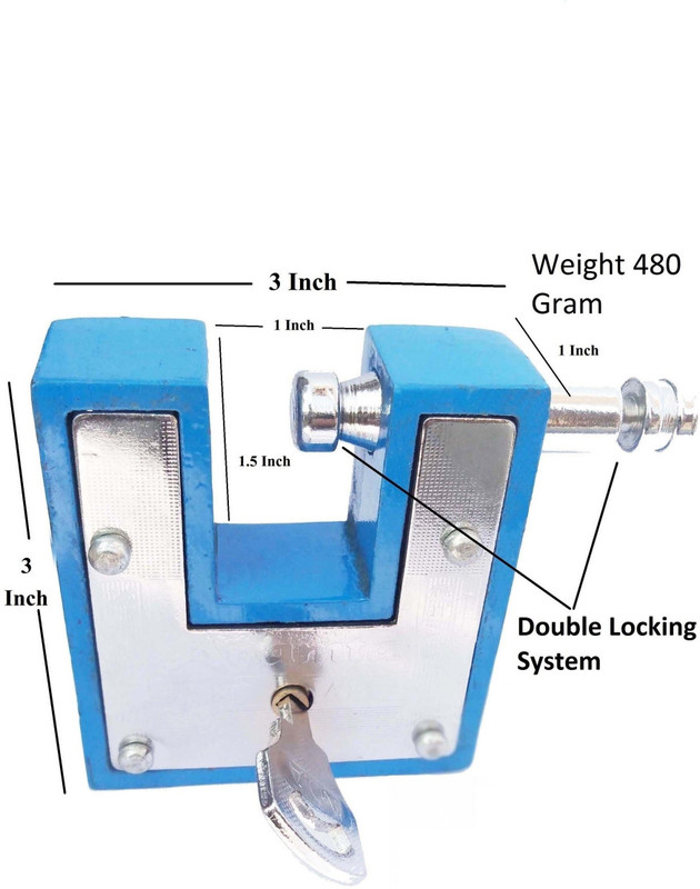 Rizmeg Aligarh 100MM Bar Lock | Double Locking System | High Security padlock for Home Padlock(Blue)