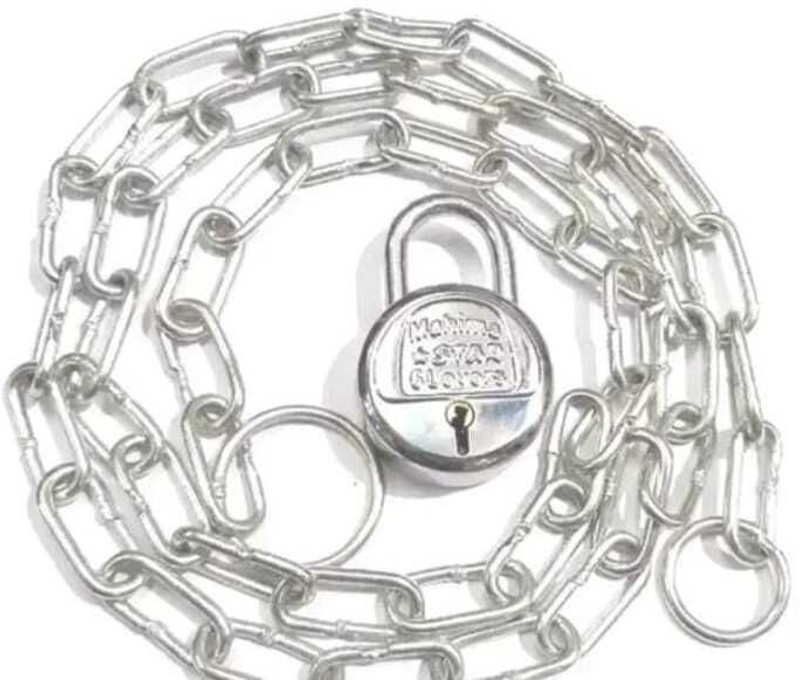 TEELLON Metal Chain selver Lock Travel,Luggage,Cupboard,Fence,Bike,(4ft Chain 50mm Lock) Lock(Silver)