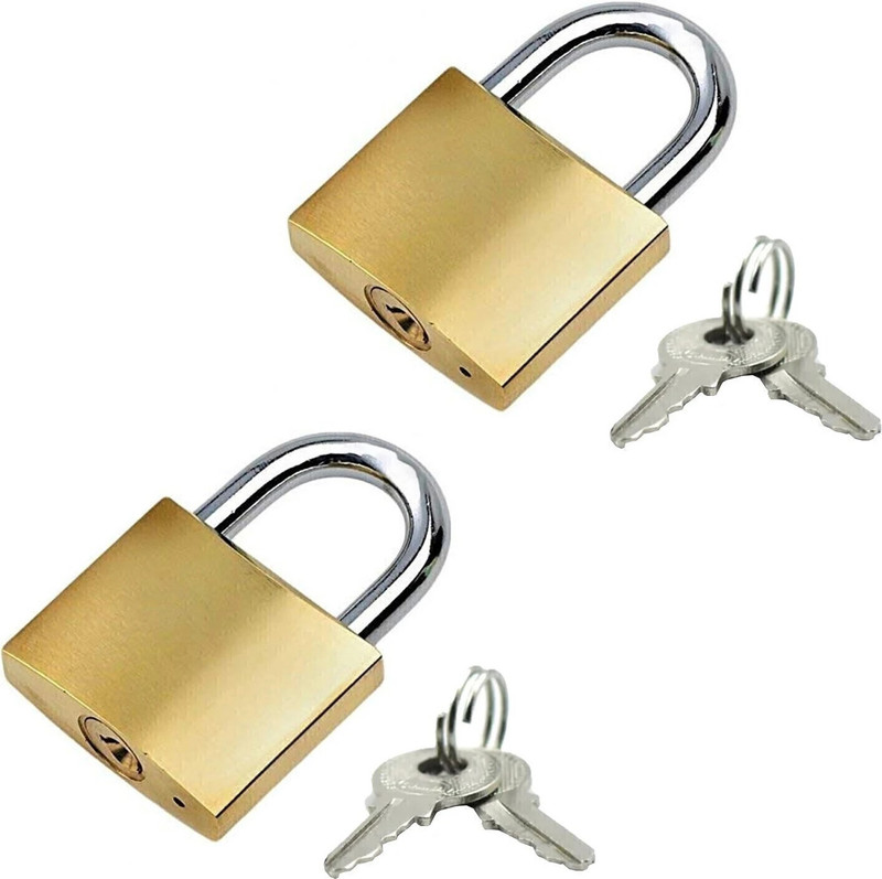 BHAVIKADECOR Premium Solid Imitation 20 mm Copper Mini Lock with 2 Additional keys - 2 Pcs Lock(Gold)