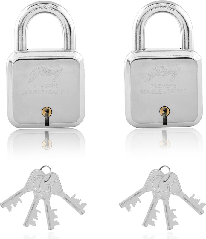 Godrej square lock 6 levers (4 keys) pack of 2 Padlock(Silver)