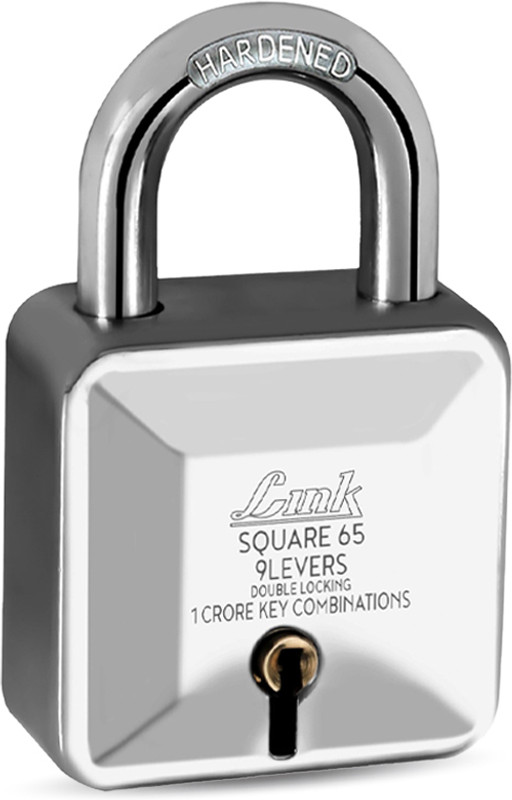 Link Square 65mm 8 Brass Levers|Hardened|Steel Body|3 Keys|2 Lakh Keys Combination Padlock(Silver)