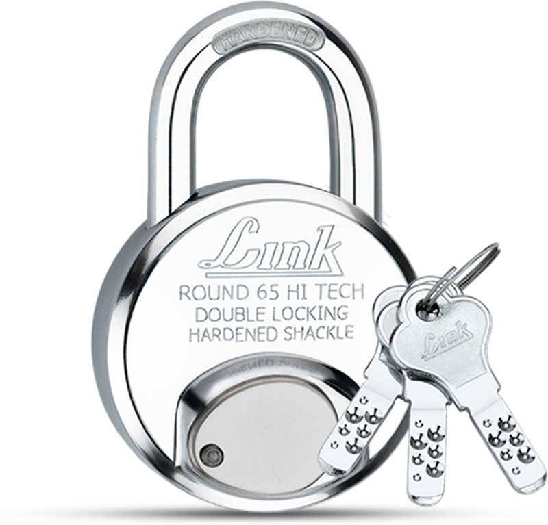 Link Hi-Tech 65mm Round Lock|Stainless Body|Hardened Shackle|Hi-tech Keys Padlock(Silver)