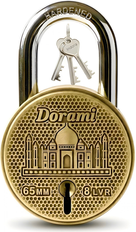 Dorami Taj Round 65mm Lock | Hardened | Dual Locking | 8 Levers (Pack of 1) Padlock(Gold)