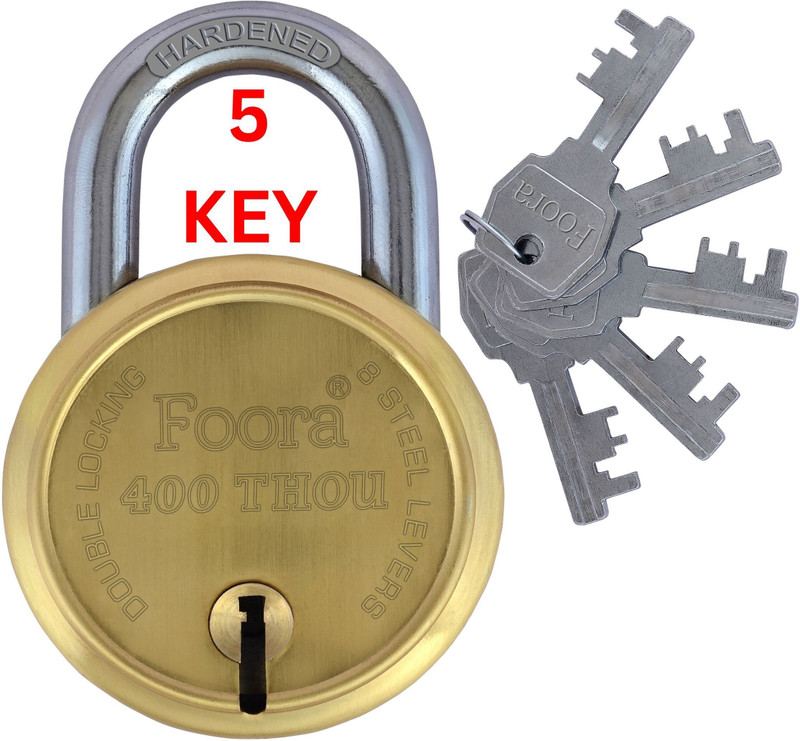 Foora 400 THOu Gold, Hardened Shackle, Double Locking, 8 Lever, Size 65mm Padlock(Gold)